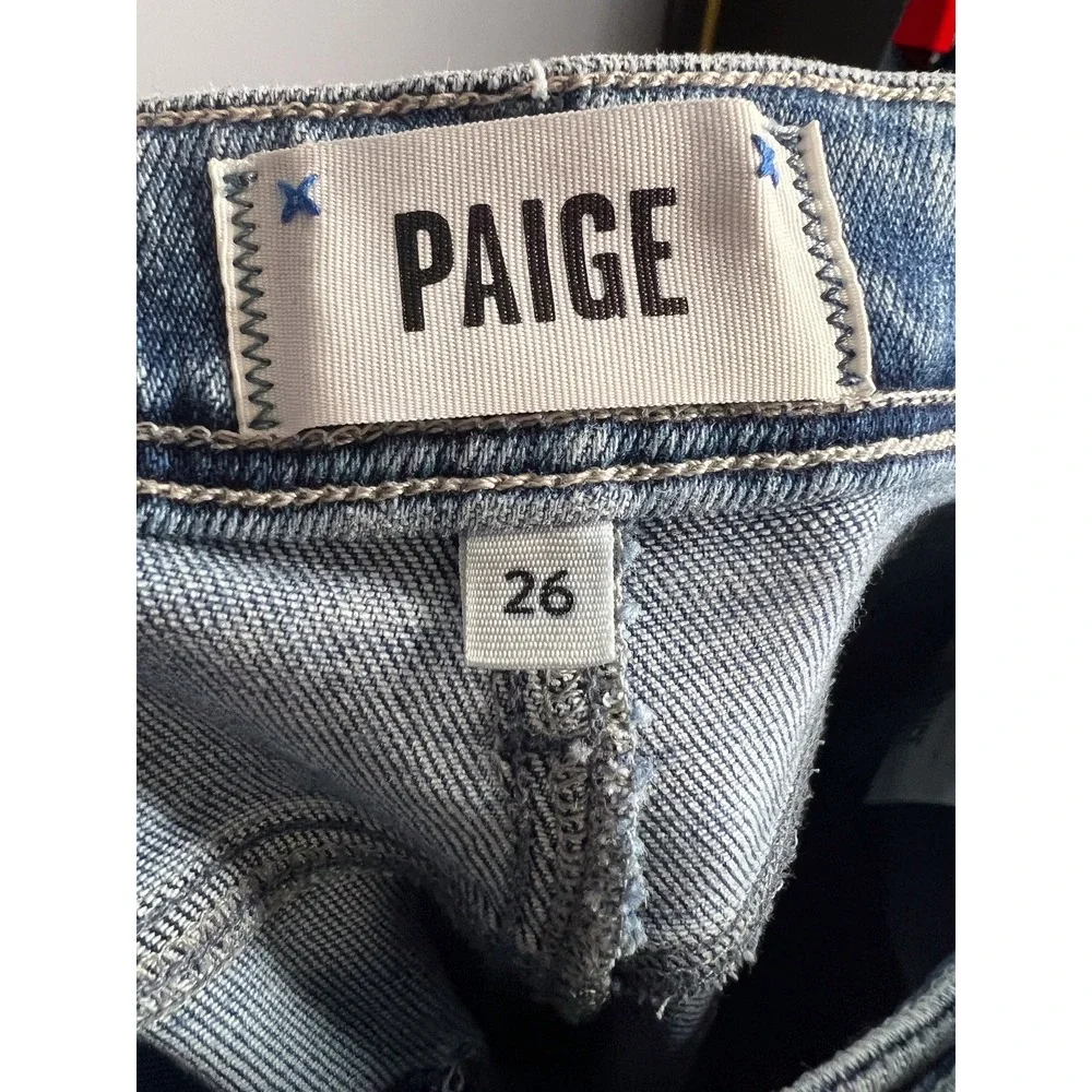 PAIGE Sarah Slim‎ Crop Jeans Size 26 Skysong with Distressed Hem Skinny Straight
